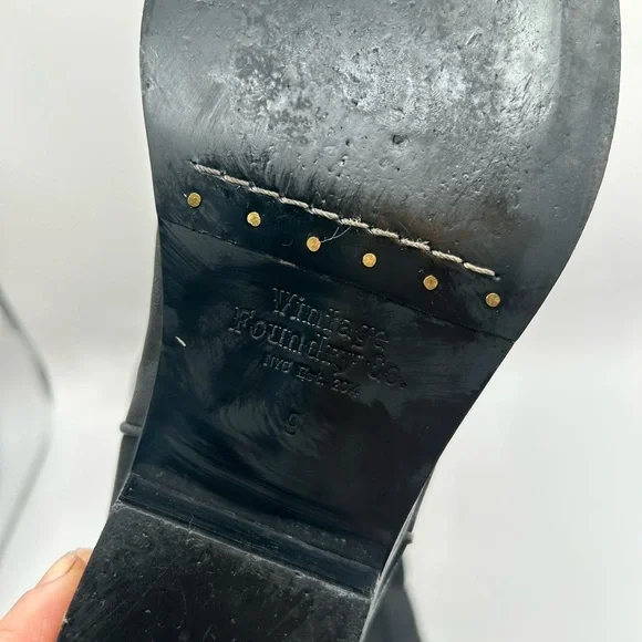 Vintage Foundry Aliza Cowboy Cowgirl campus riding boot black Leather square toe - Picture 16 of 17